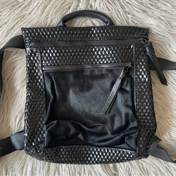 Daniella Lehavi Alma Honeycomb Texture Black Leather Pony Hair Backpack EUC OS